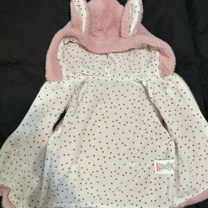 Pink and White Polka Dot Bunny Ear Hooded/sleeveless Baby Jacket